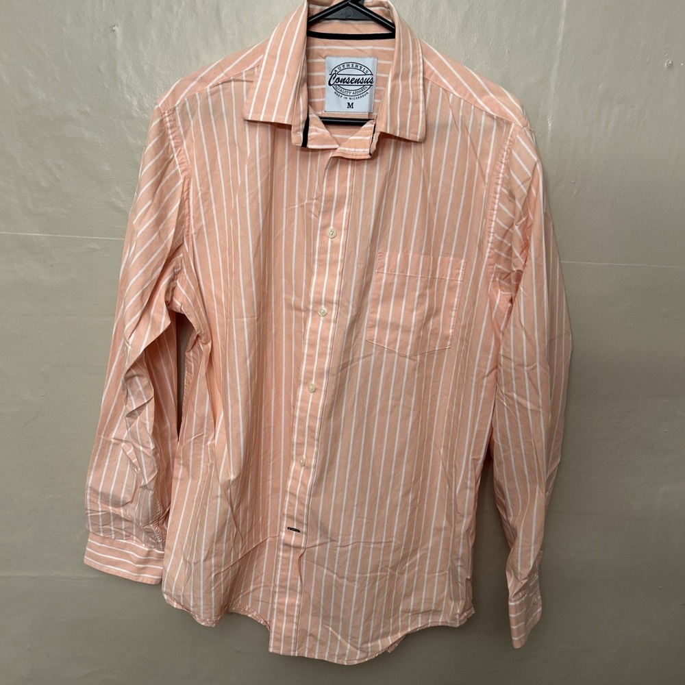 Consensus Mens Medium Peach Striped Dress Shirt‎